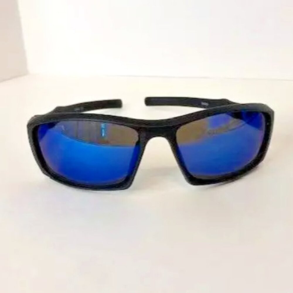 Sunglasses Flat Black with Blue Mirror / Gray Polycarbonate safety Lenses